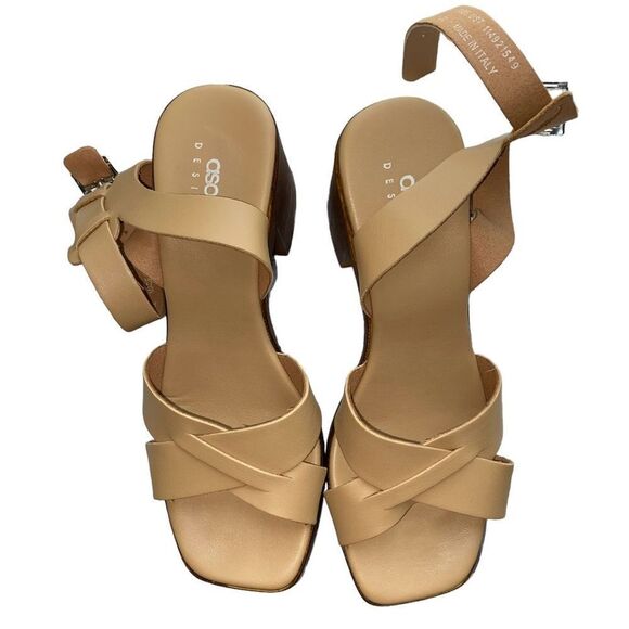 ASOS Design Tan Chunky Heels Size 7 - Picture 2 of 4